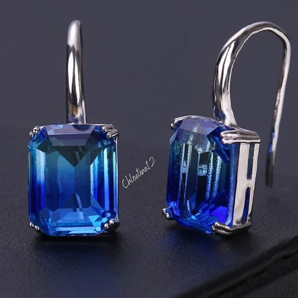 NEW Tourmaline 18K Rhodium Plated Drop Earrings - Picture 5 of 13